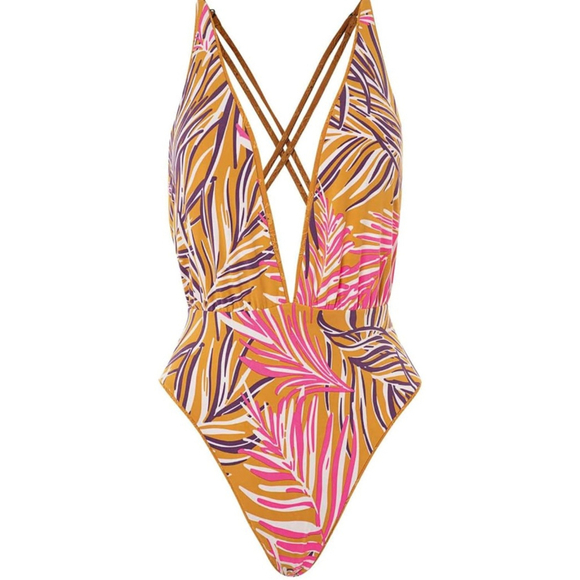 Maaji Other - Maaji Caramel Brown Safri Plunge One Piece SwimSuit Reversible Small NWT